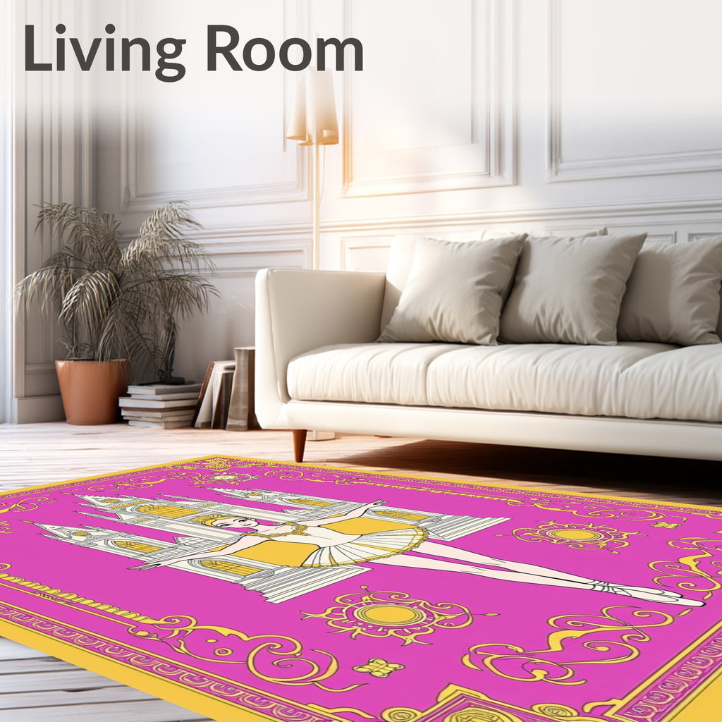 Ornate Ballet Castle With Pink Background Rug