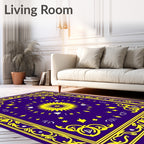 Royal Blue Yellow Sun Starburst Border Rug