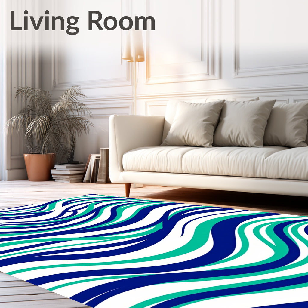 Vivid Teal Blue Wavy Lines Rug