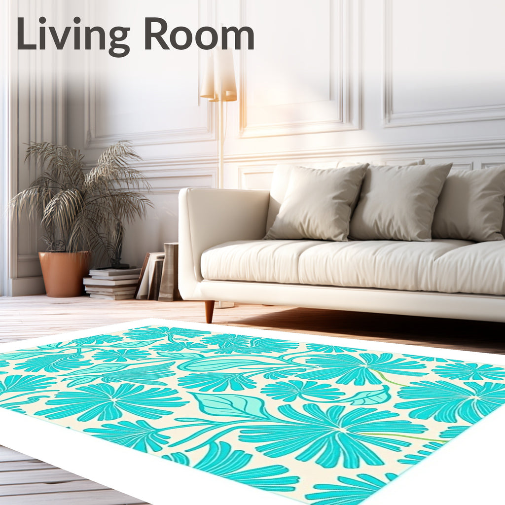Vibrant Aqua Floral Vines Rug