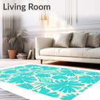 Vibrant Aqua Floral Vines Rug