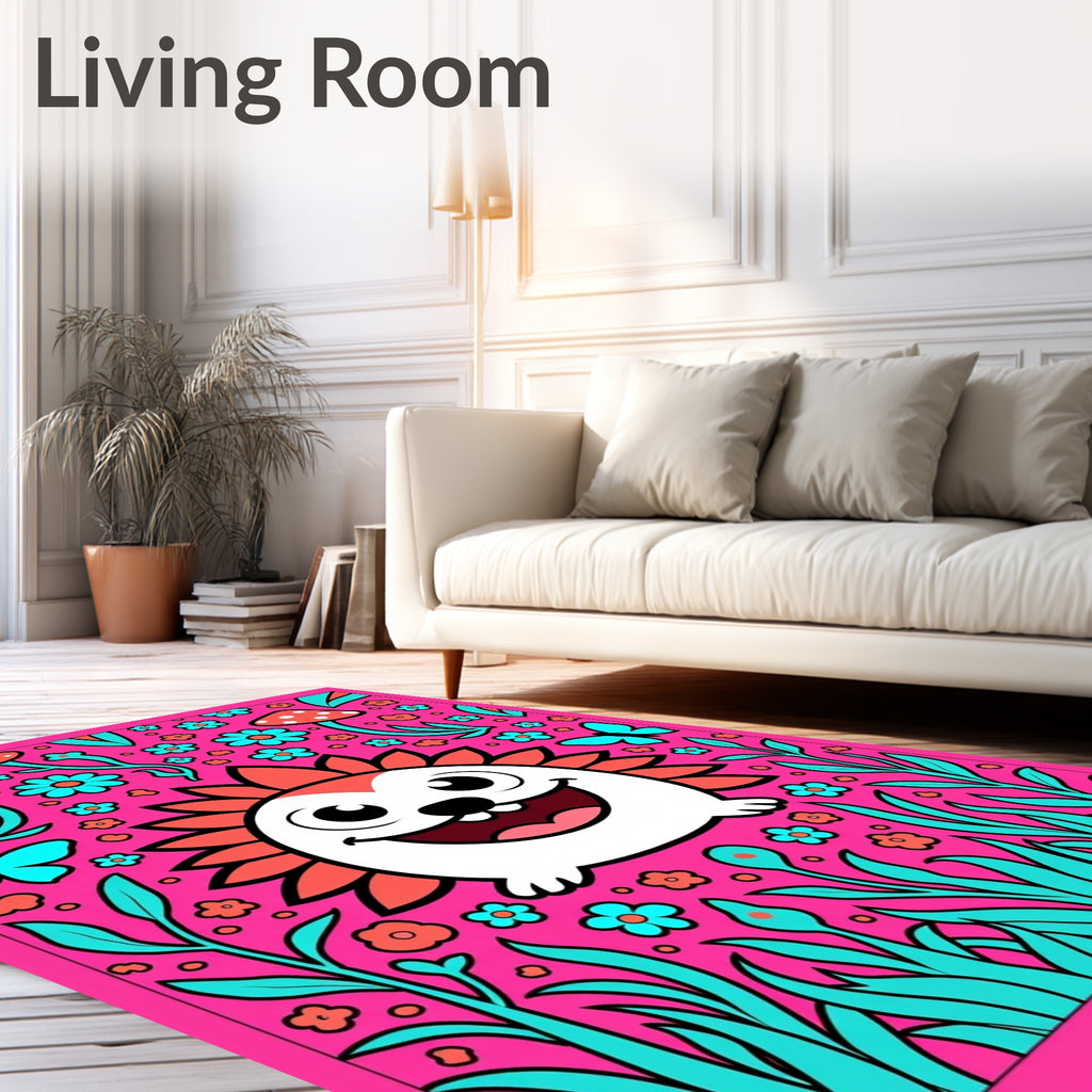 Whimsical Pink Hedgehog Garden Scene Rug