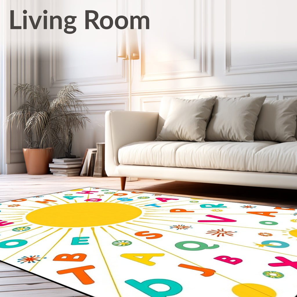 Colorful Alphabet Sunburst Rays Rug
