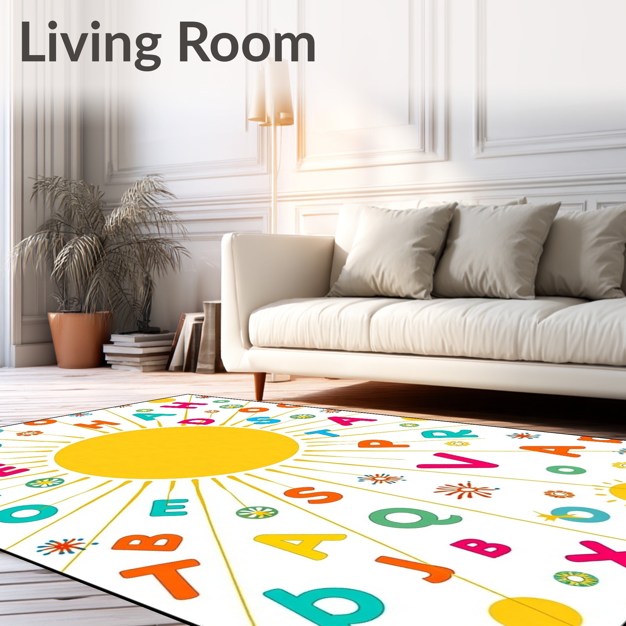 Colorful Alphabet Sunburst Rays Rug