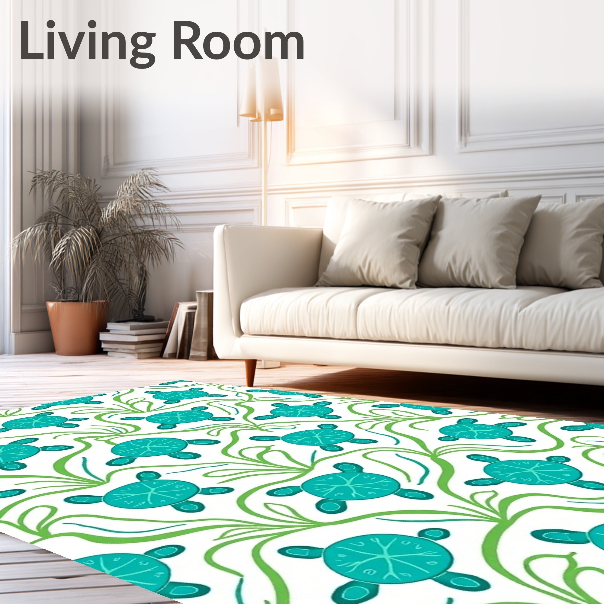 Aqua Turtle Green Coral Swirls Rug