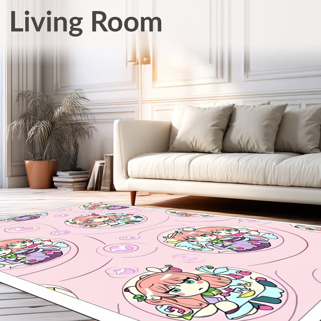 Cute Pink Anime Girls Tea Party Rug