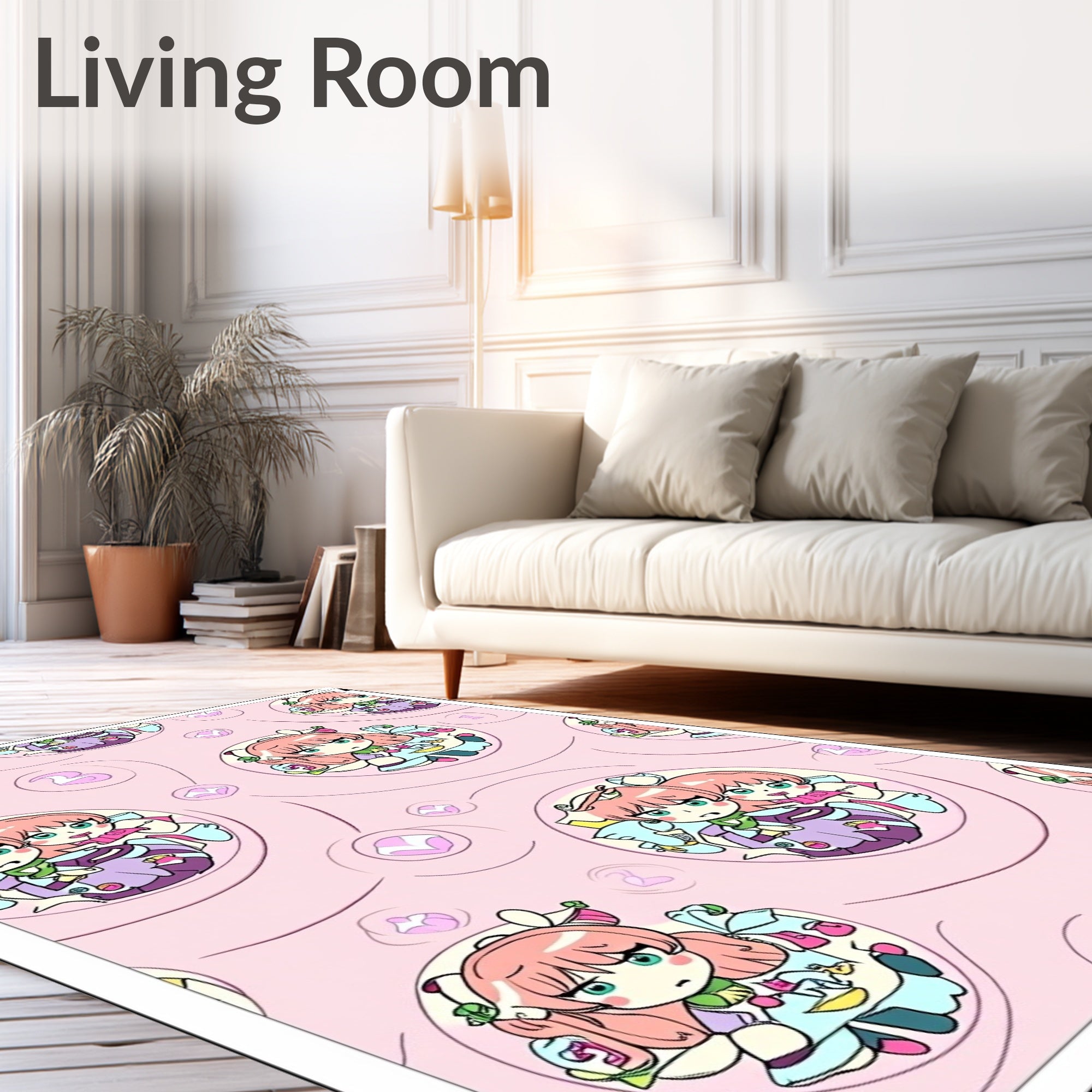 Cute Pink Anime Girls Tea Party Rug