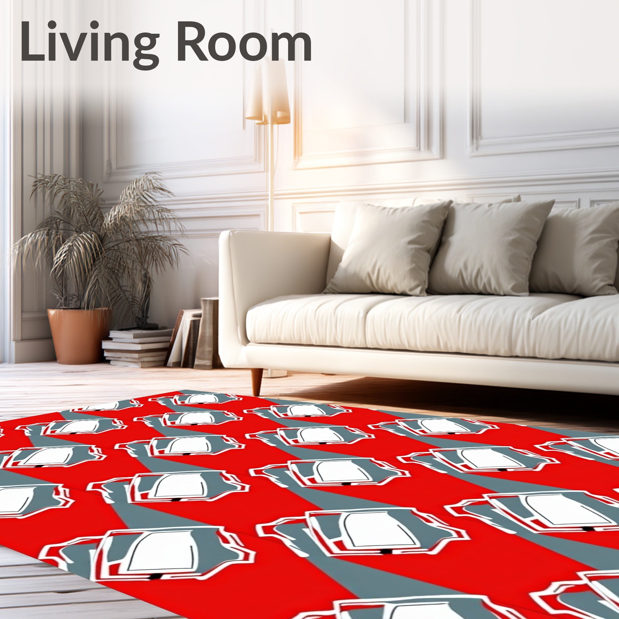 Red Gray Abstract Block Repeat Rug