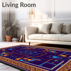 Indigo Blue Orange Geometric Architectural Rug