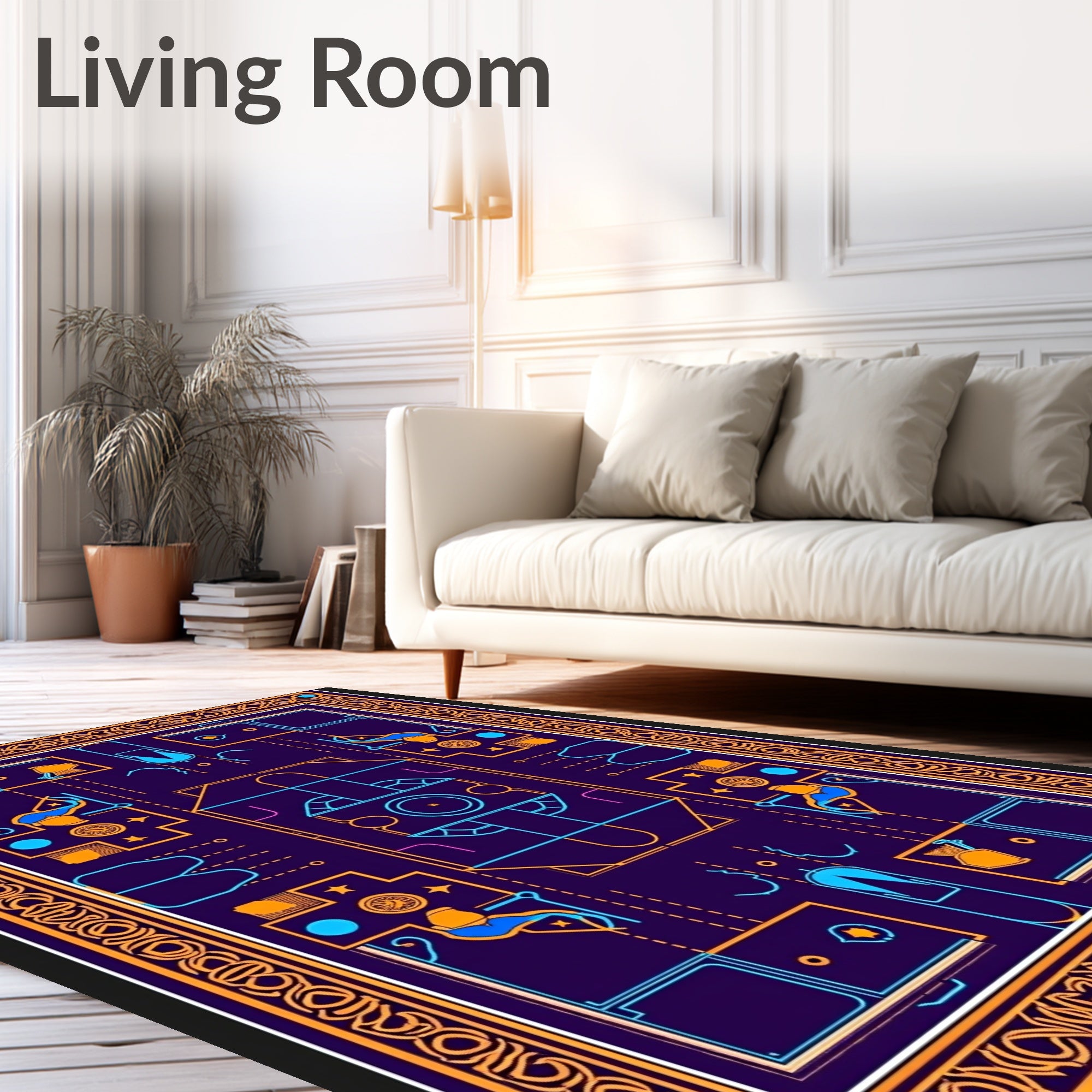 Indigo Blue Orange Geometric Architectural Rug