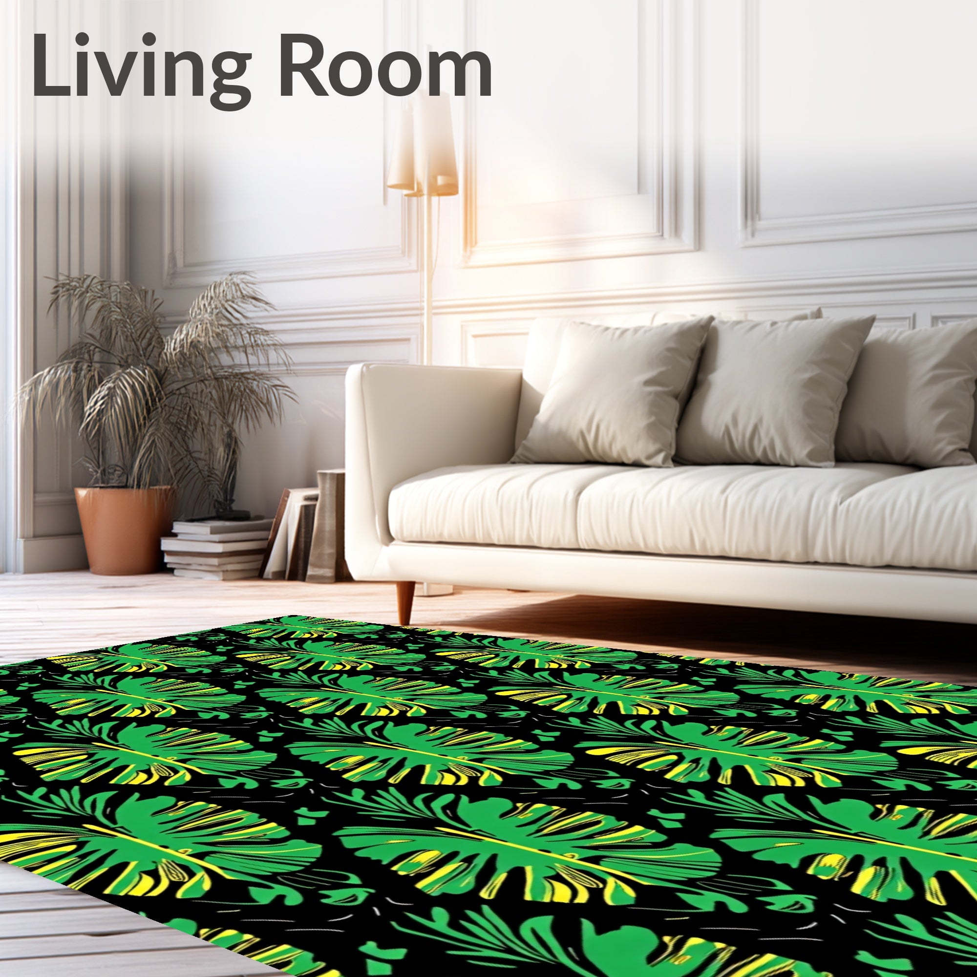 Lush Green Tropical Monstera Leaves Rug