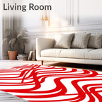 Crimson Abstract Swirl Lines Rug