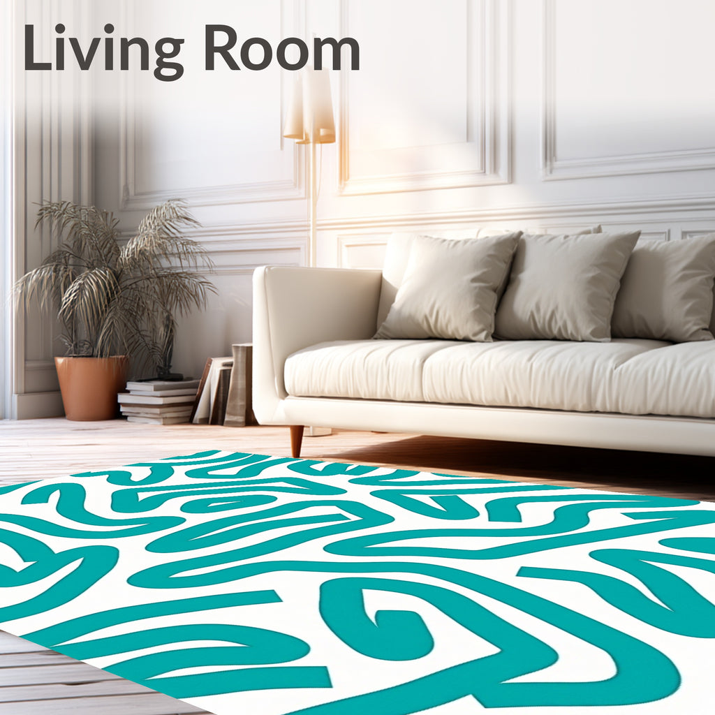 Teal Abstract Continuous Line Rug