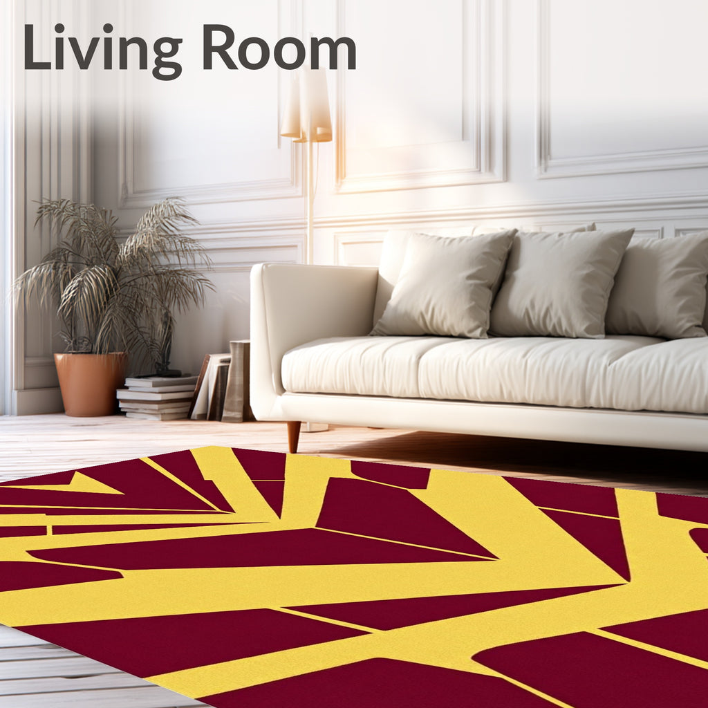 Bold Red Yellow Geometric Rays Rug