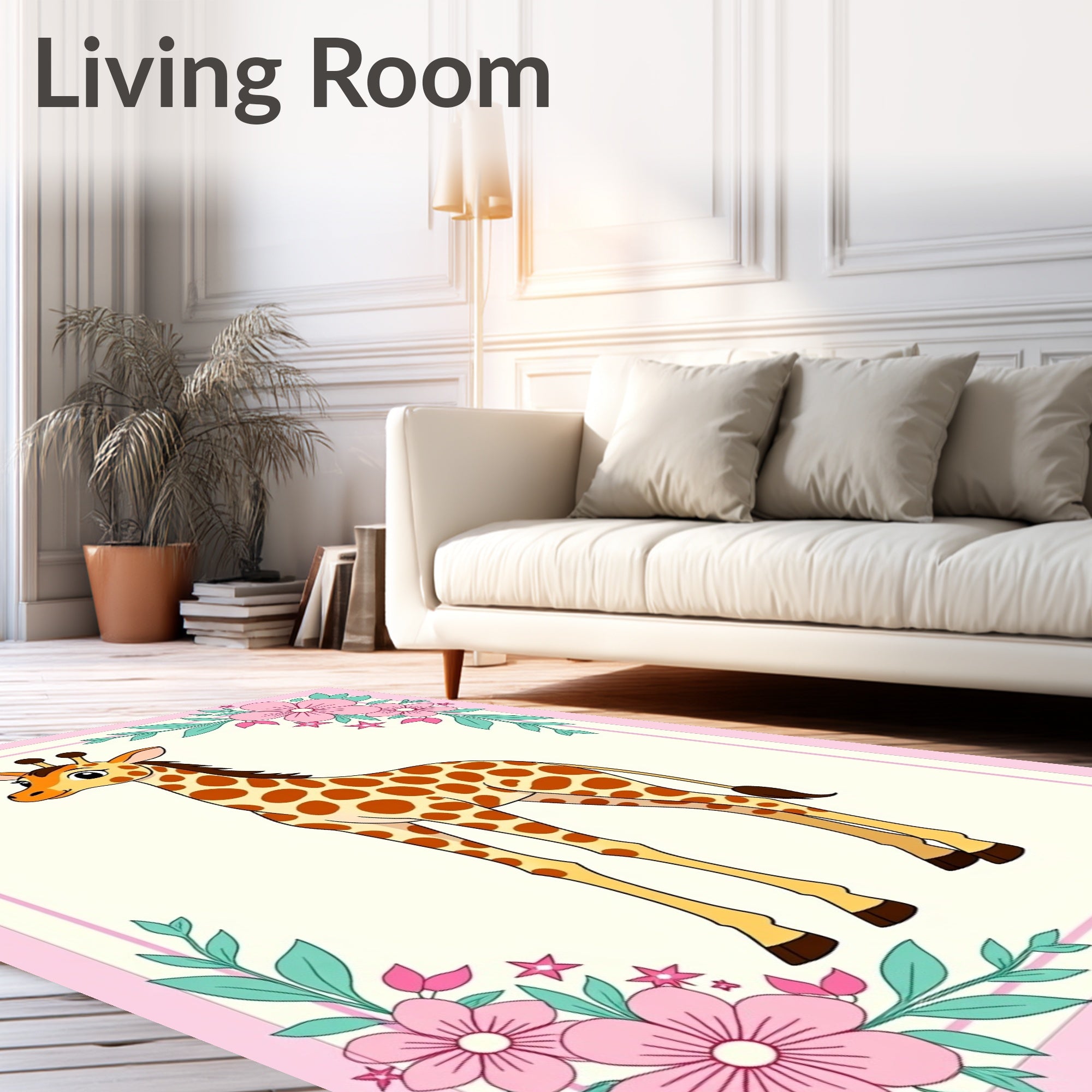Cute Giraffe with Pink Floral Garland Rug