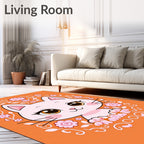 Cute Pink Cat Floral Orange Round Rug