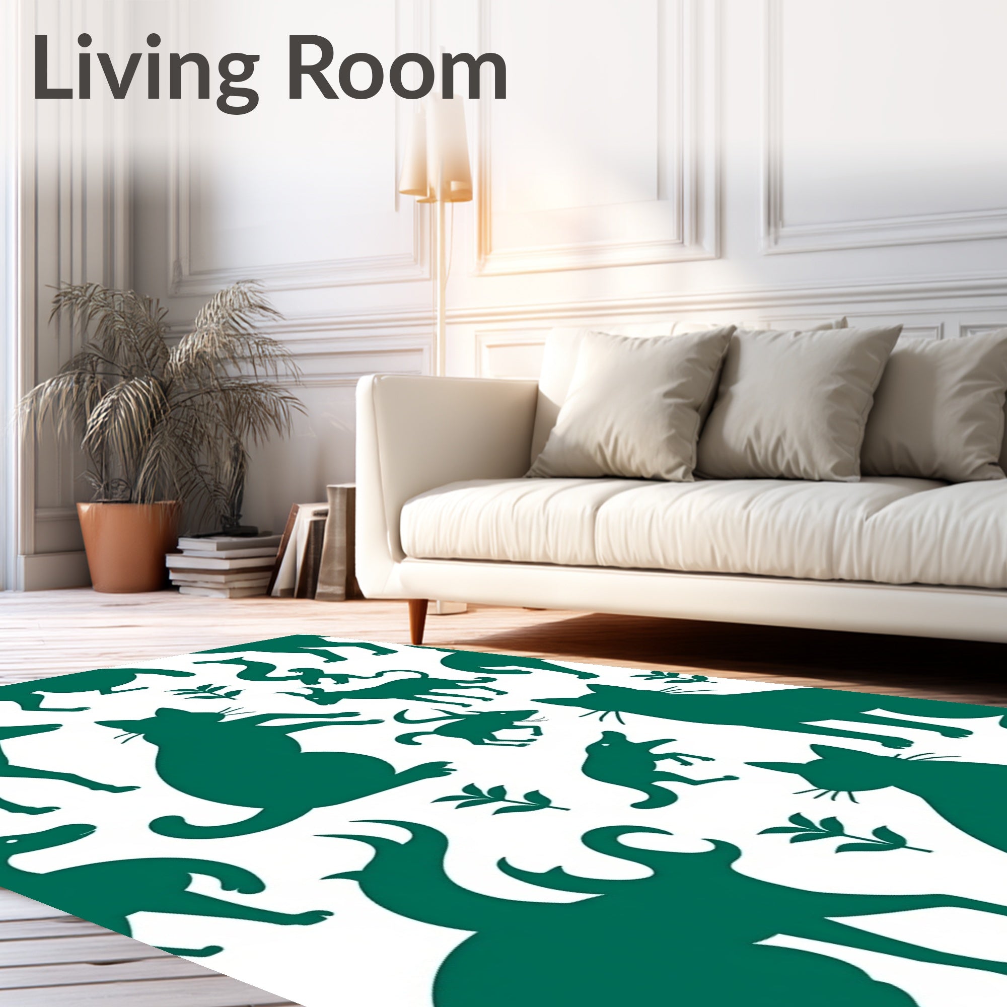 Deep Green Forest Animal Silhouettes Rug