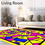 Vibrant Pink Blue Yellow Abstract Geometry Rug