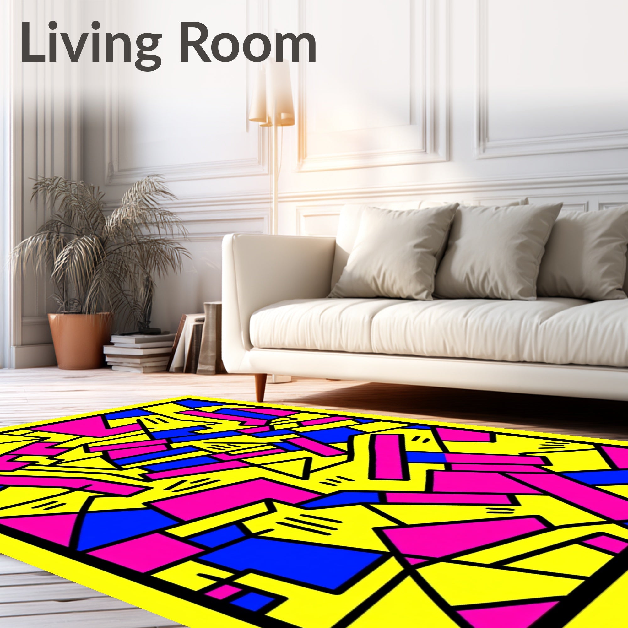 Vibrant Pink Blue Yellow Abstract Geometry Rug