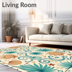 Teal Blue Coral Starfish Shells Rug