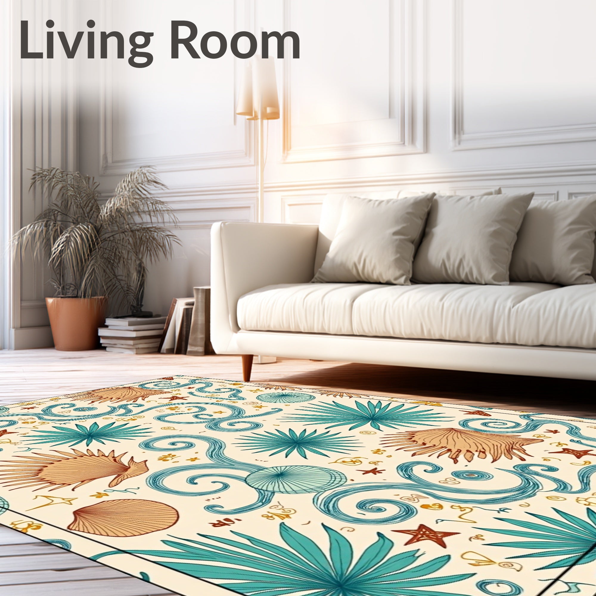 Teal Blue Coral Starfish Shells Rug