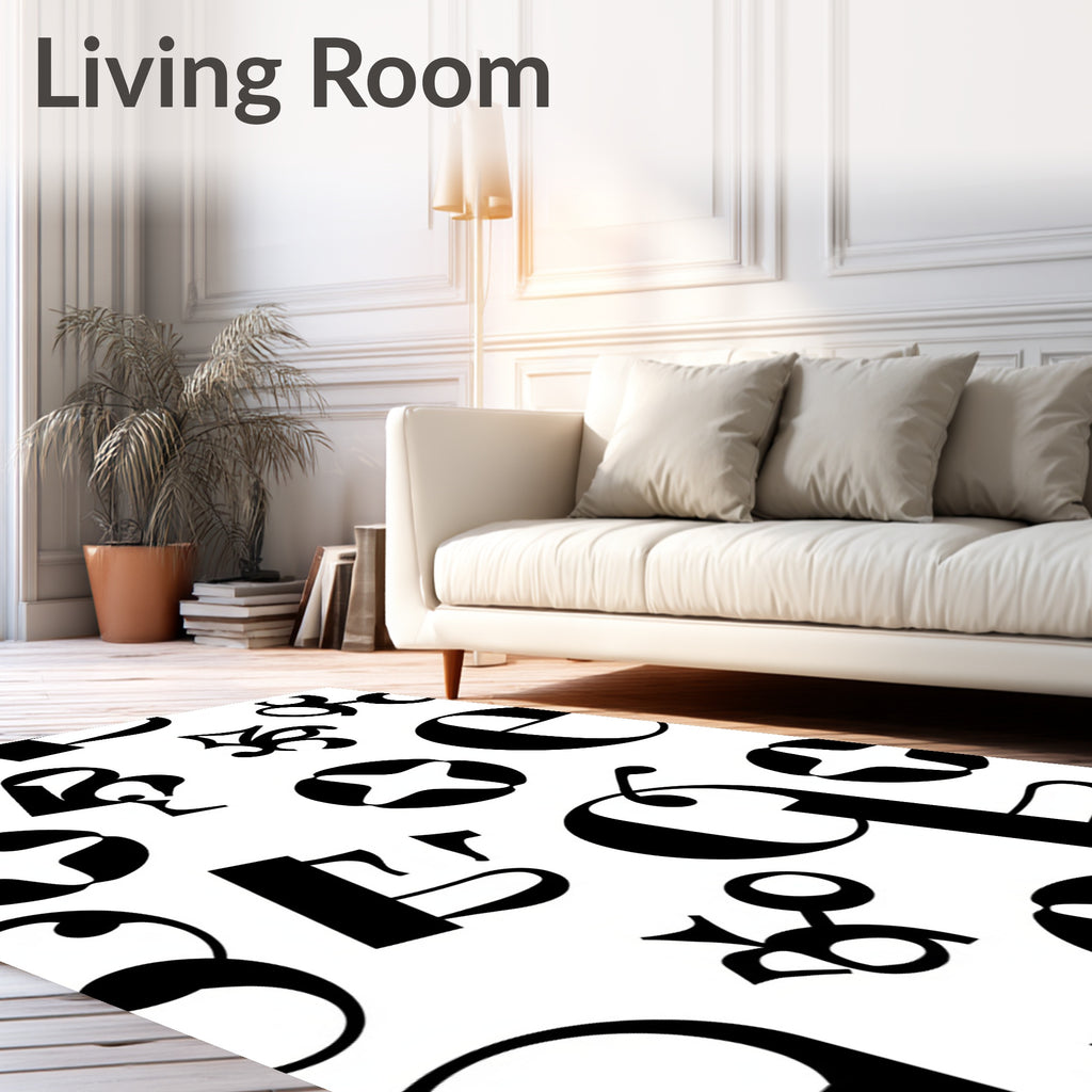 Black White Typographic Letter Abstract Rug