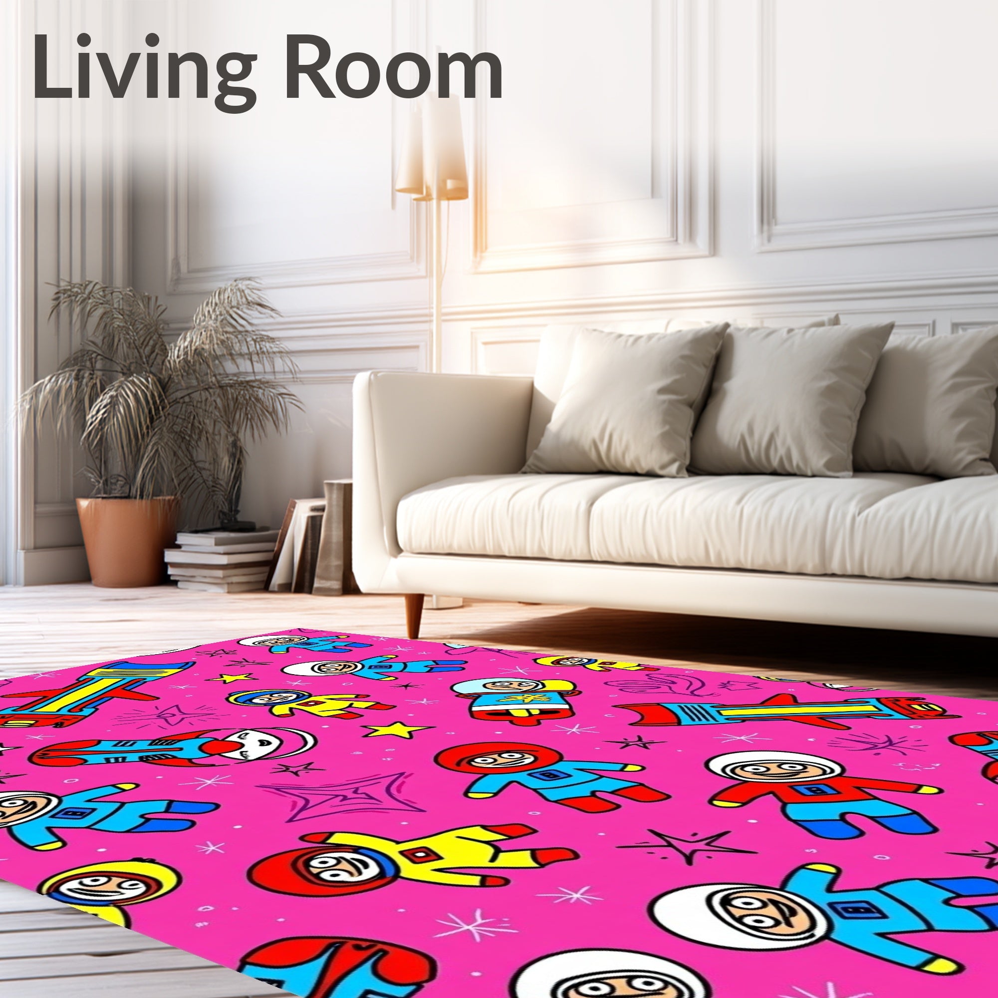 Pink Rocket Astronaut Kids Galaxy Rug