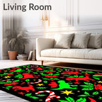 Whimsical Red Green Dinosaur Holiday Rug