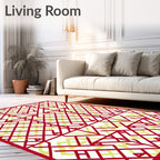 Crimson and Pale Yellow Geometric Lattice Rug