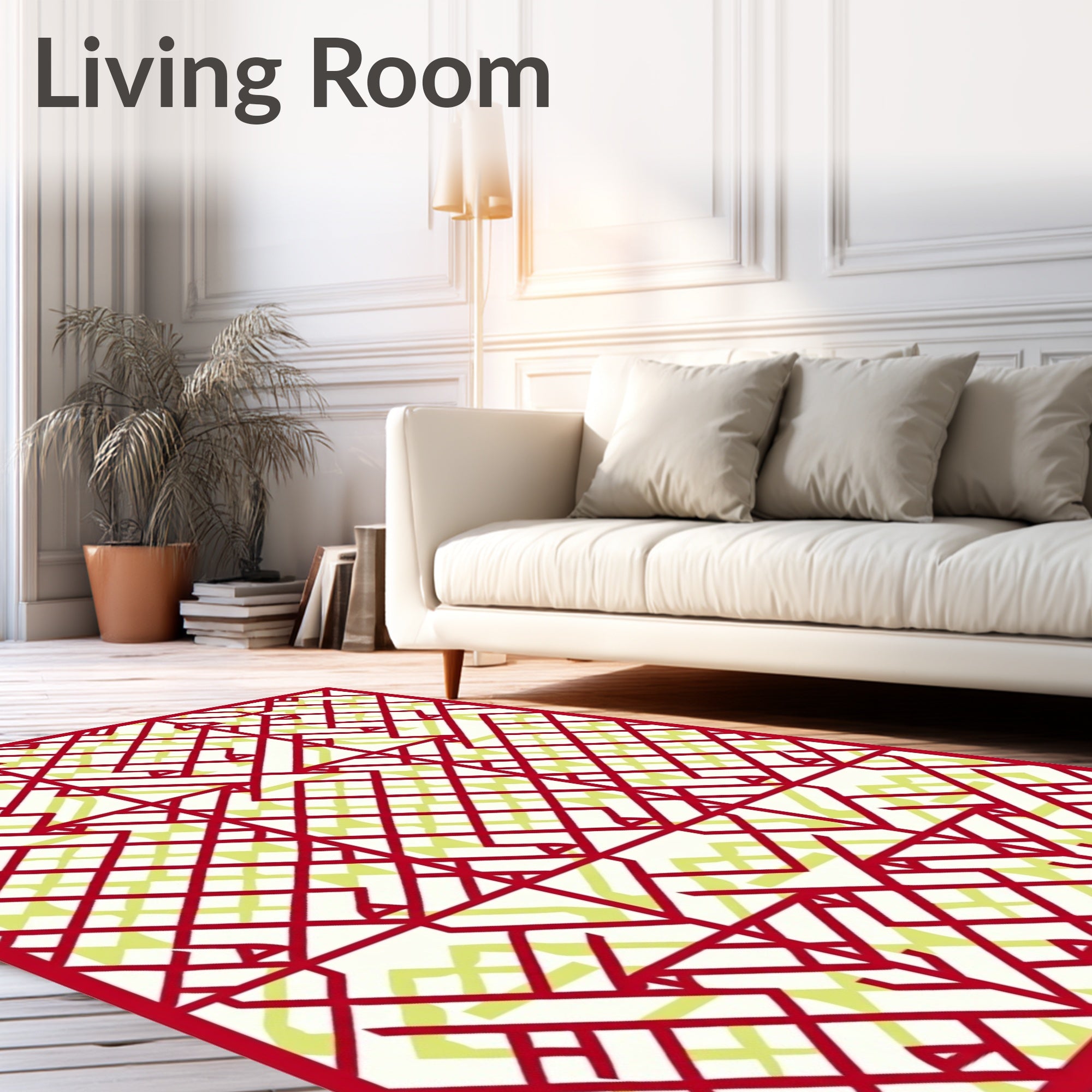 Crimson and Pale Yellow Geometric Lattice Rug