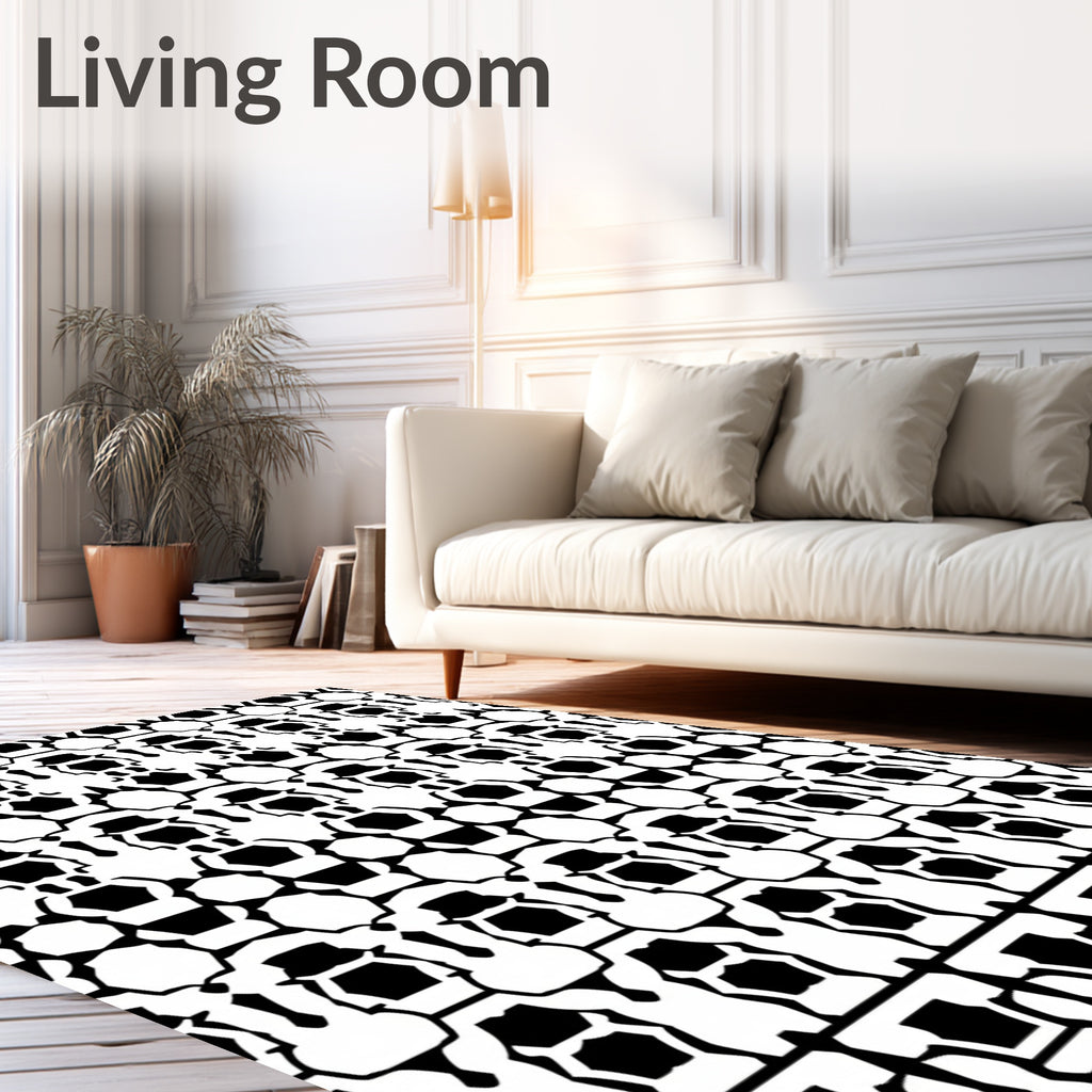 Bold Black White Abstract Hexagon Rug