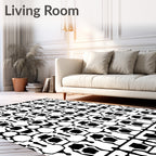 Bold Black White Abstract Hexagon Rug