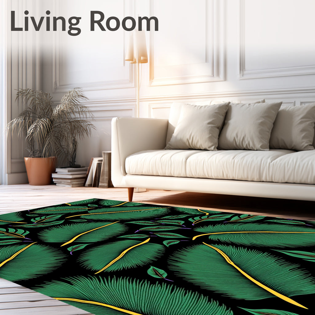 Emerald Green Tropical Leafy Swirl Rug