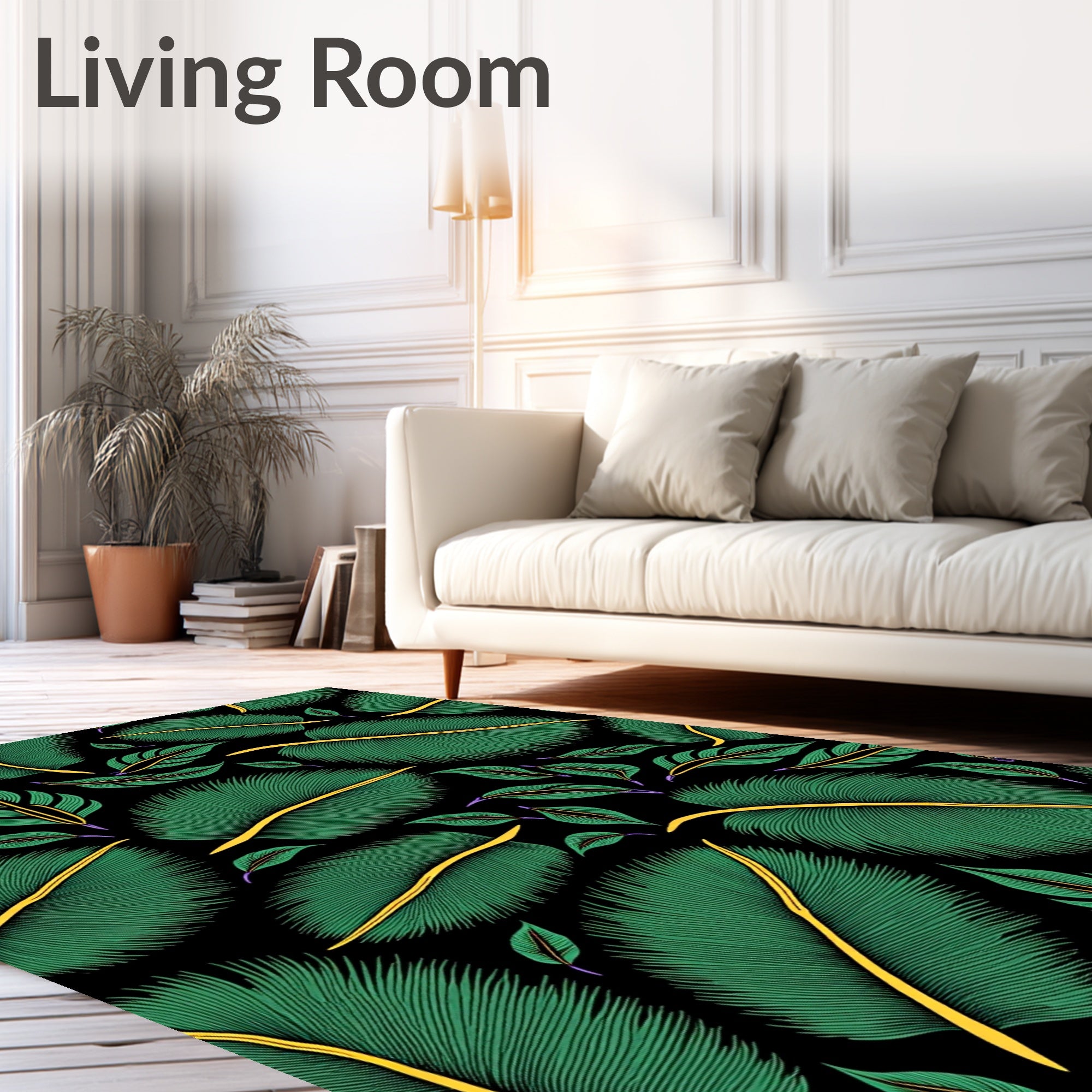 Emerald Green Tropical Leafy Swirl Rug