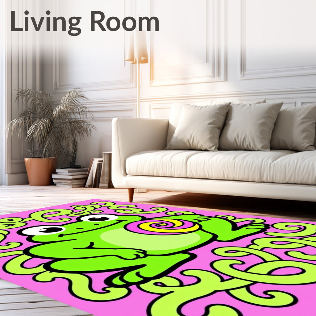 Whimsical Green Frog Lollipop Swirl Rug