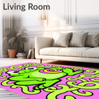 Whimsical Green Frog Lollipop Swirl Rug