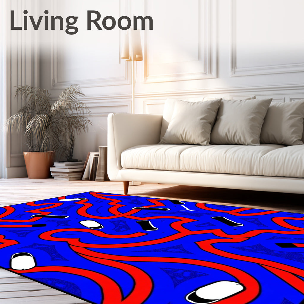 Bold Blue Red Abstract Element Rug