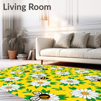 Yellow Daisy Bee Garden Whimsical Rug