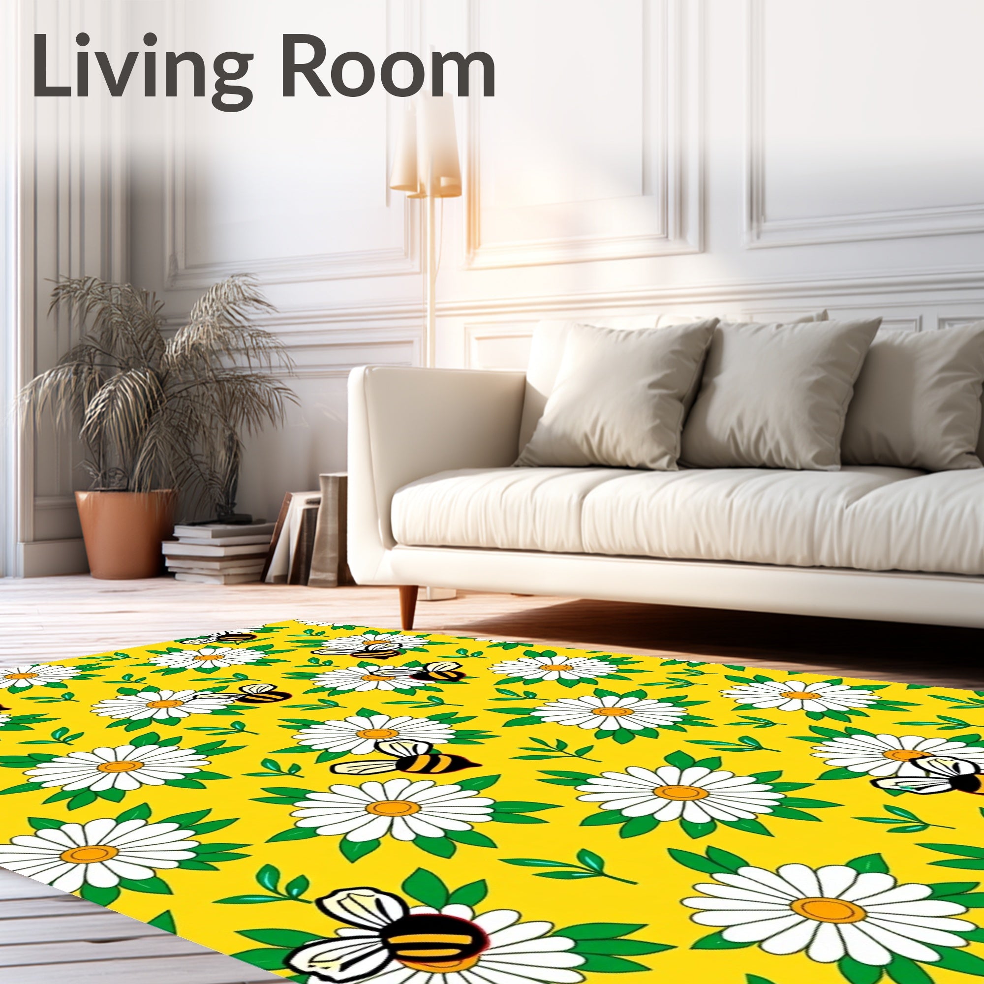 Yellow Daisy Bee Garden Whimsical Rug