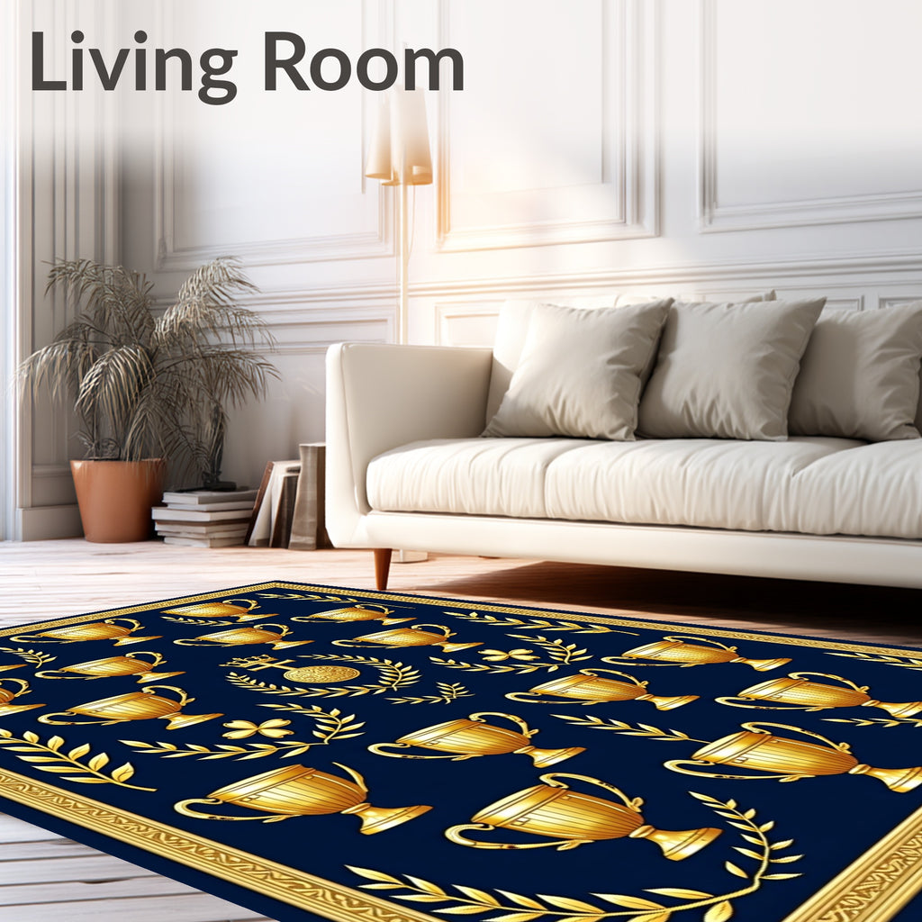 Golden Trophy Laurel Wreath Navy Rug