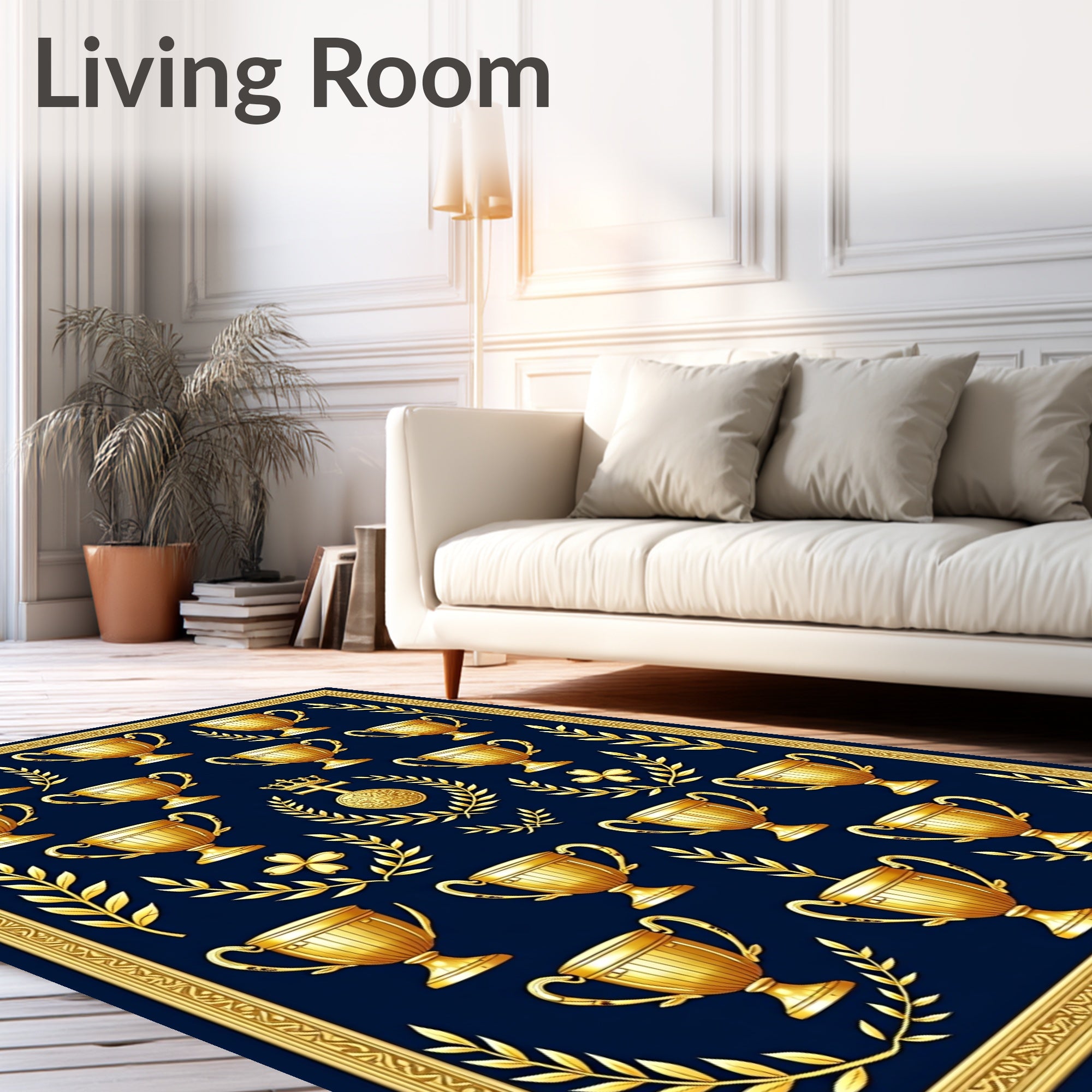 Golden Trophy Laurel Wreath Navy Rug