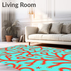 Coral Branch Red And Aqua Rug