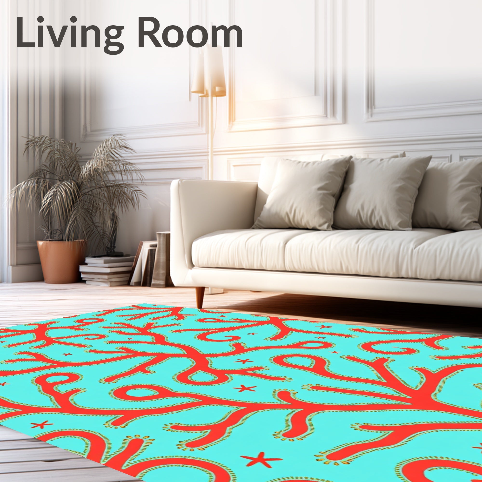 Coral Branch Red And Aqua Rug