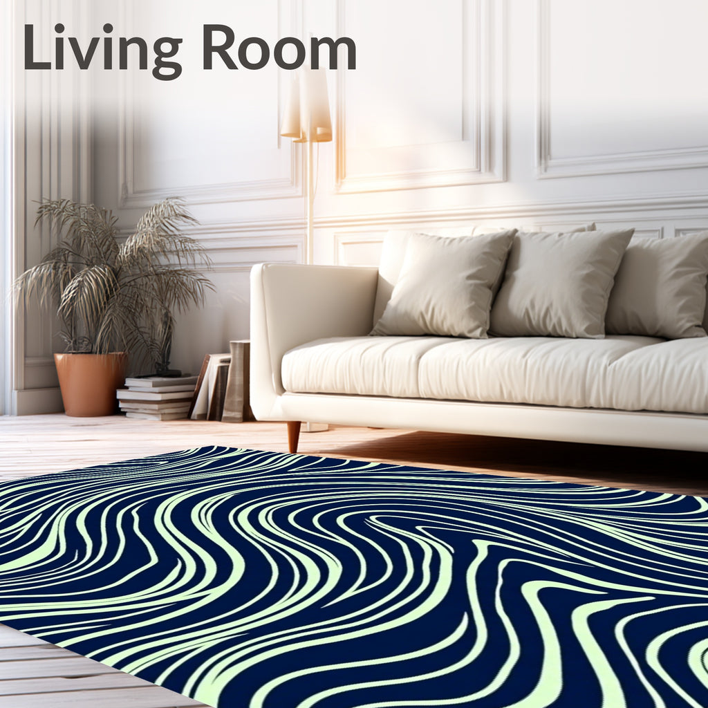 Navy Swirling Ivory Lines Rug