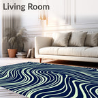 Navy Swirling Ivory Lines Rug