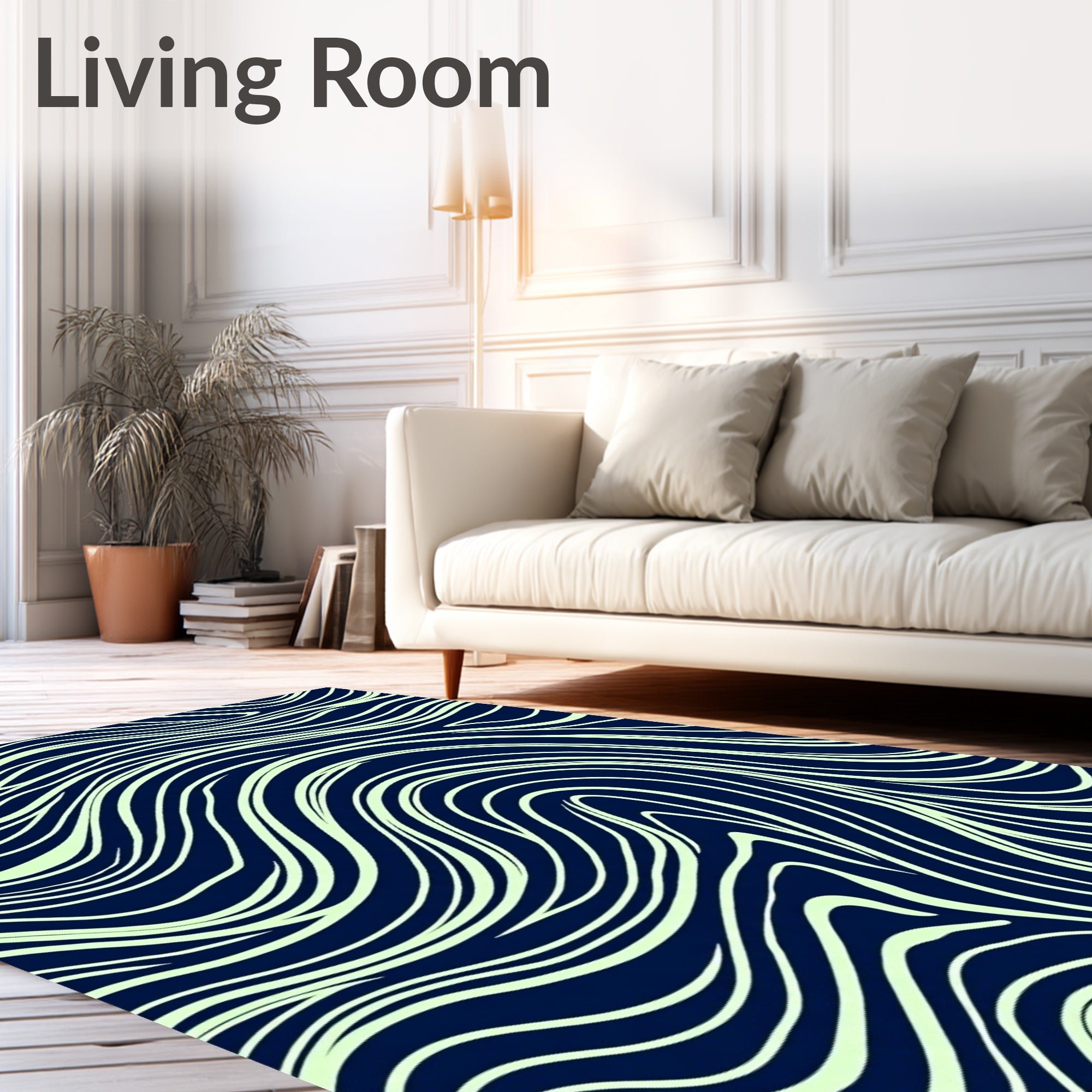 Navy Swirling Ivory Lines Rug