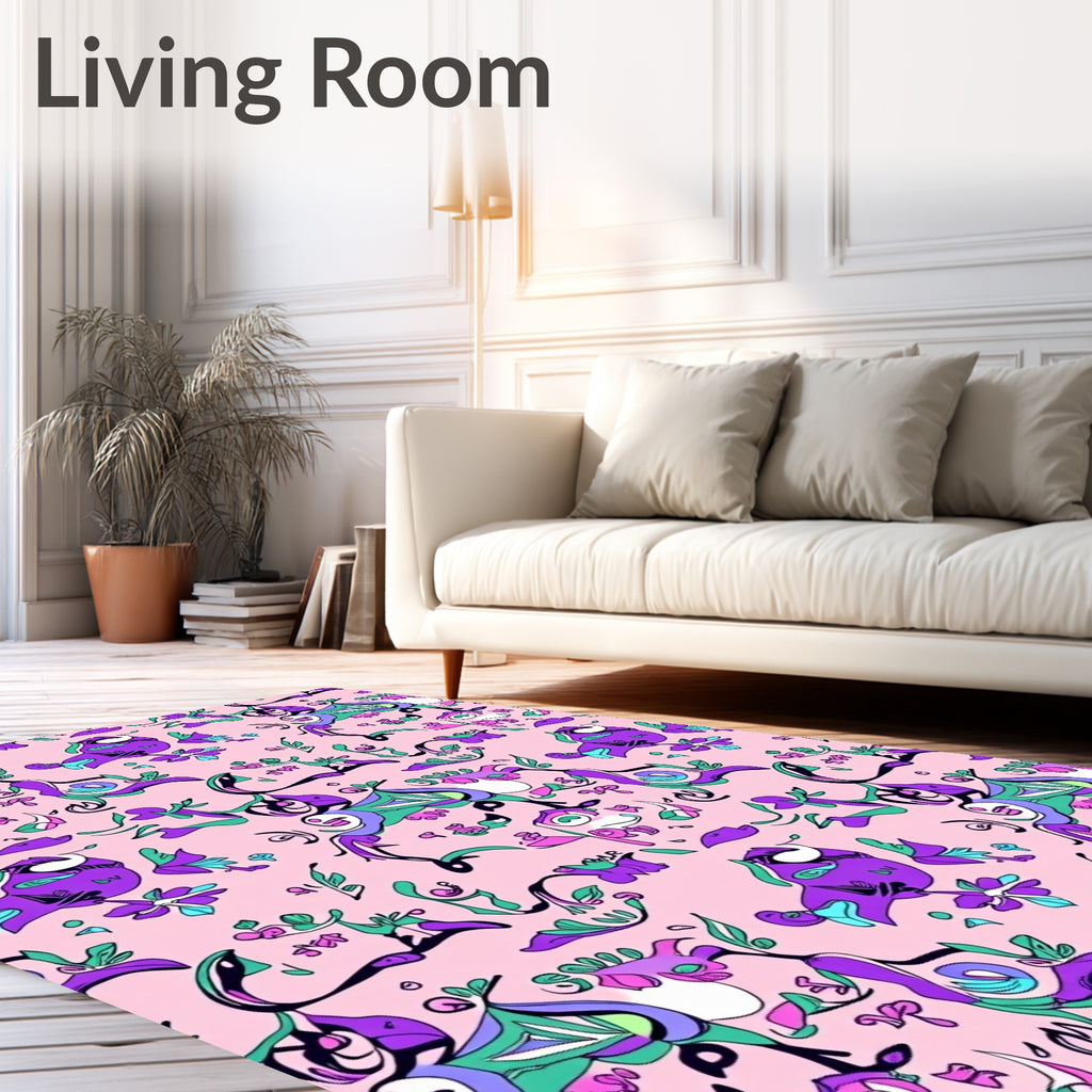 Whimsical Purple Abstract Floral Swirls Rug