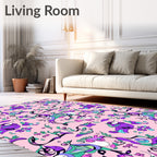 Whimsical Purple Abstract Floral Swirls Rug