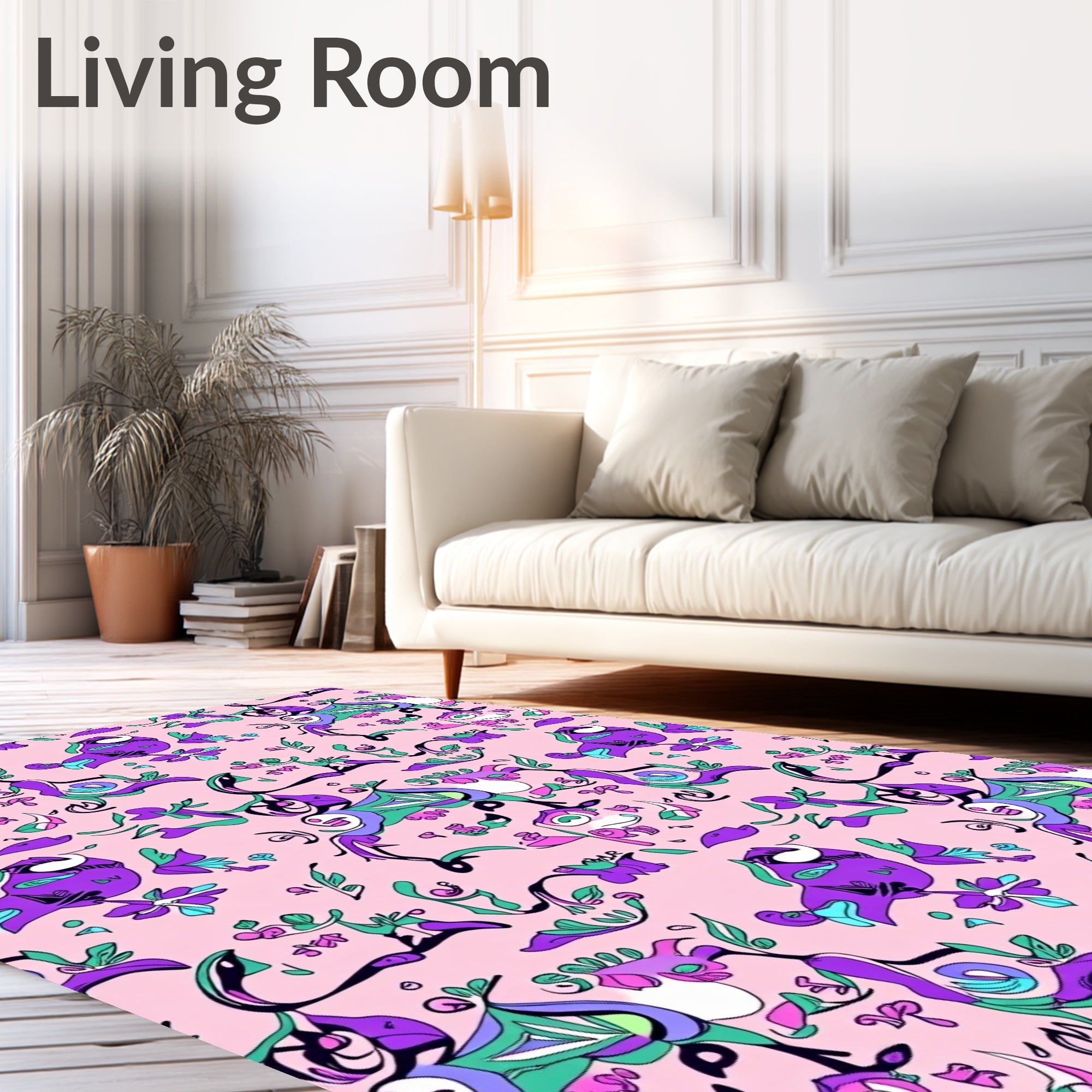 Whimsical Purple Abstract Floral Swirls Rug