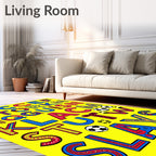 Bold Alphabet Soccer Balls Yellow Rug